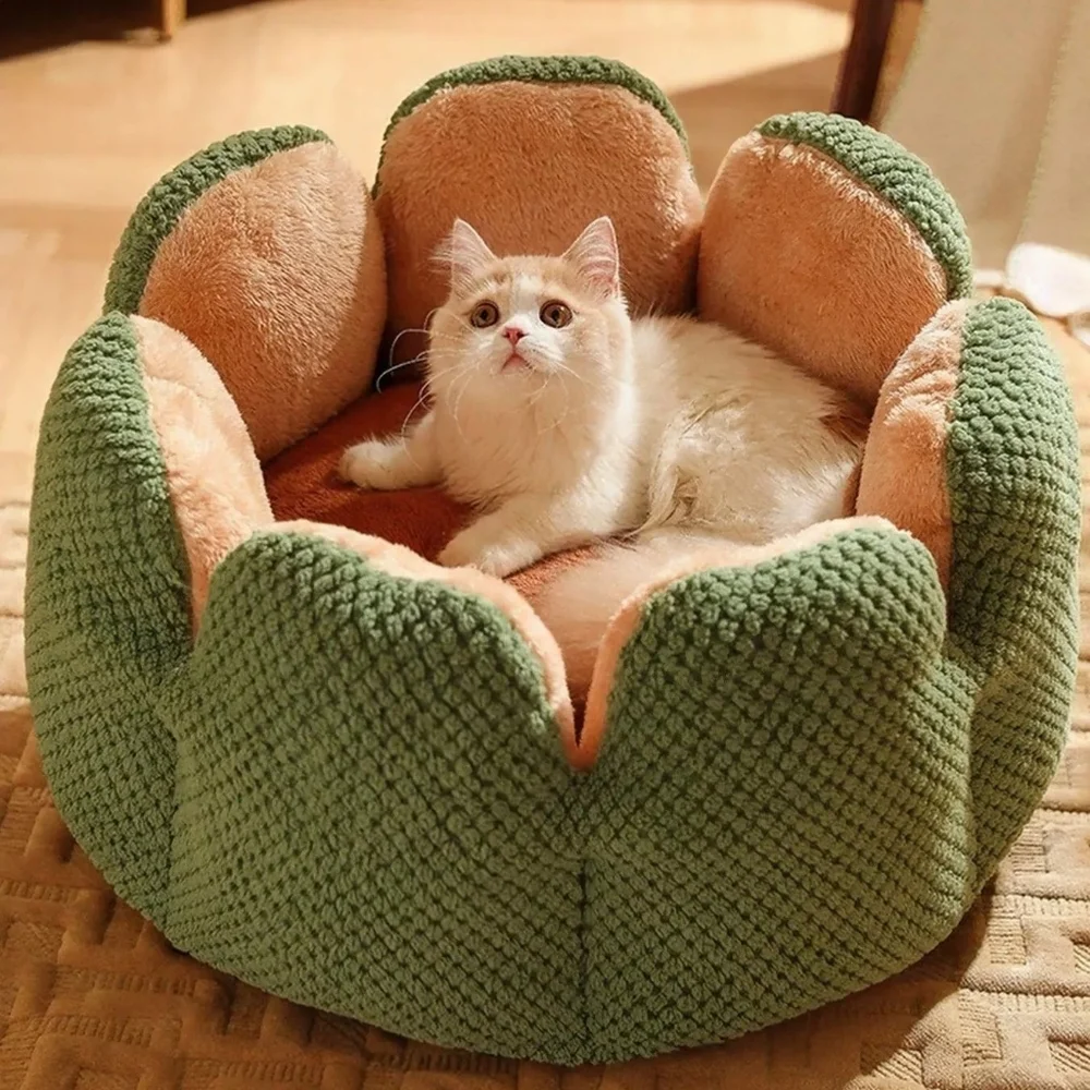 Fuzzy Raised Petal Scallop Plush Pet Bed Cat Small Dog Animal Home Lounge SMALL